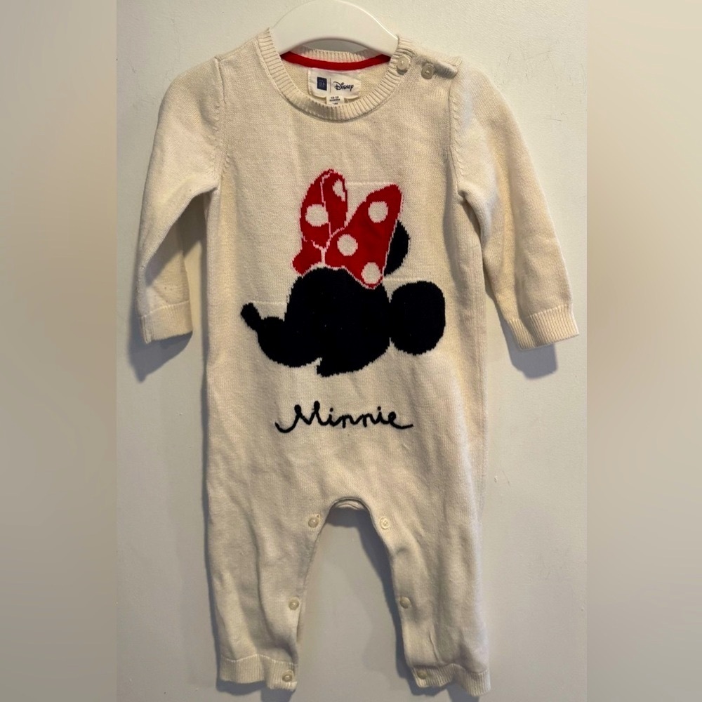 babyGap | Disney Baby Minnie Mouse cotton knit one-piece snaps long sleeve 12-18